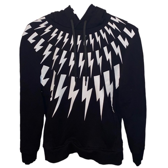 Neil Barrett Thunderbolt Fair Isle pullover hoodie sweatshirt drawstring black - Picture 1 of 12